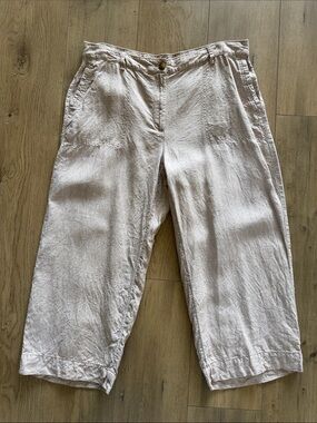 J Jill Love Linen 100% Linen Tan Crop Pants Size L Casual Coastal Vacation